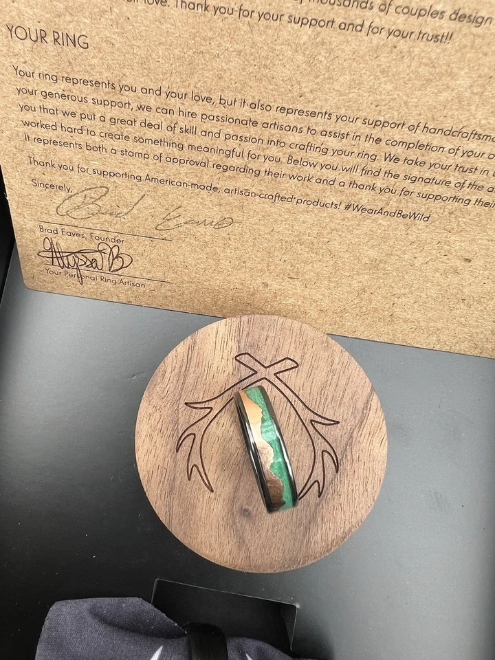 Alianza de boda Staghead Designs Helios oro rosa 14k y malaquita para hombre talla 10,5 Foto 3 de 4