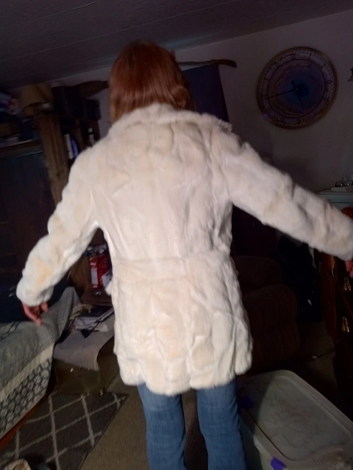 Abrigo Chaqueta Vintage Country Pacer Piel Blanca Largo Medio Cuello en V Cintura Contorneada Foto 2 de 4