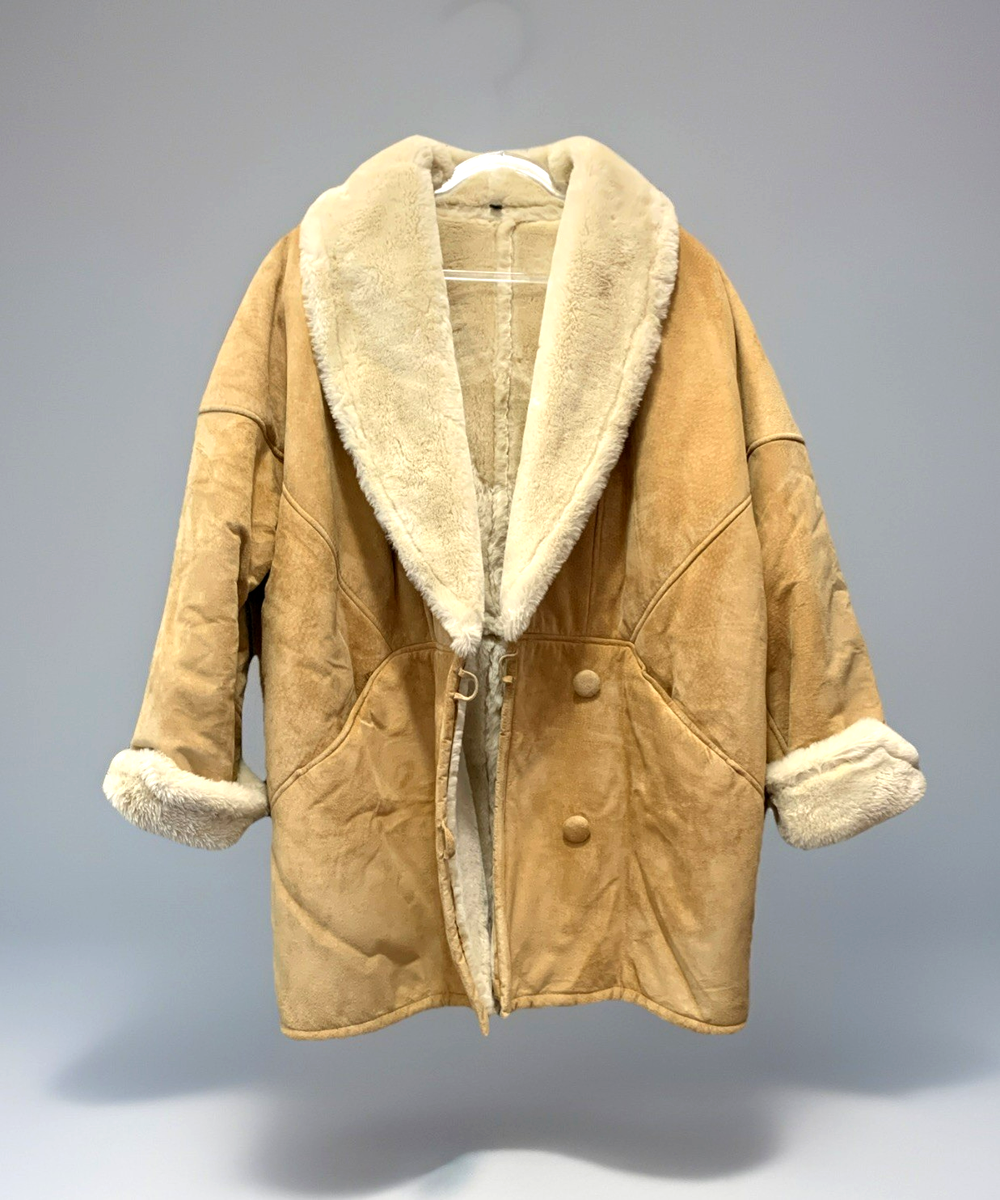 MARAFUR ベージュ ファー　CA4LA VTG Express Women Penny Lane Leather Coat Tan Suede Faux Fur Shawl