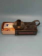 Vintage Handmade Pressed Tin Matchbox Candle Holder Chamber Stick Finger Loop