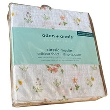 Aden  Anais 100 Cotton Muslin Classic Fitted Crib Sheet/Drap White Floral New