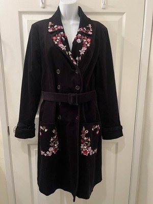 Betsey Johnson RARE Black Velvet Coat with Pink & Red Floral Embroidery size 10