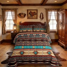 Aztec Quilt Ethnic Tribal Arrow Comforter Set,Vintage Queen Red Brown Teal