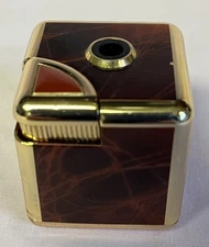 Vintage Cubed COLIBRI Brown & Gold Tone Lighter Made in Japan MCM