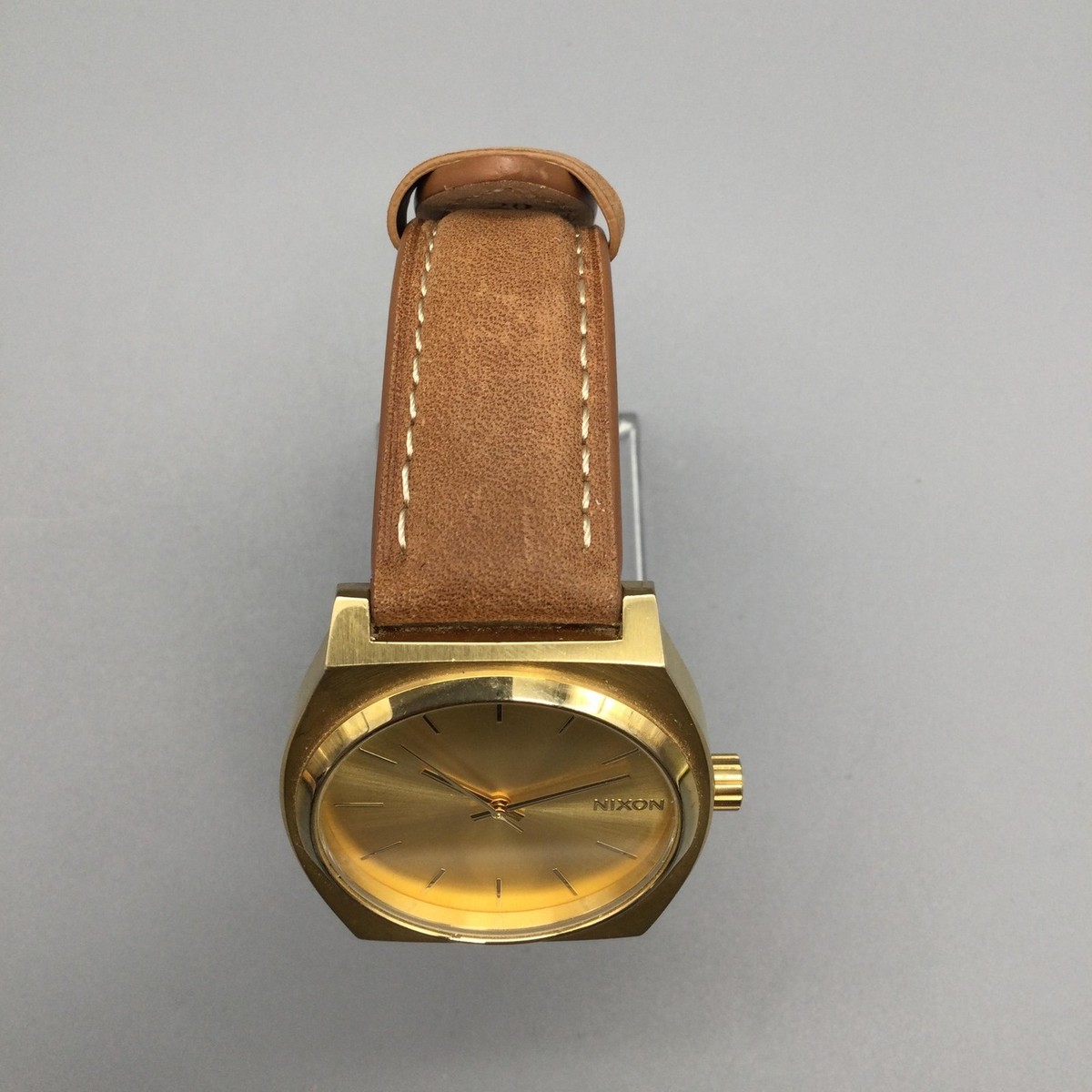 Nixon Minimal Time Teller Mens Watch 34mm Gold Tone Brown Leather