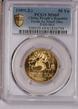 1989 Gold Panda 1/2 oz. 50 Yuan Small Date PCGS MS69 4019.06 per troy oz