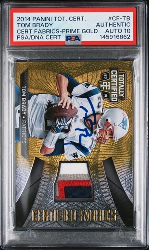 2014 PANINI TOTALLY CERT CERT FABRICS TOM BRADY 14/25 PSA AUTHENTIC AUTO 10
