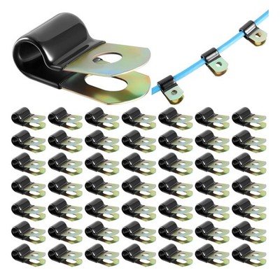 50 Pack Vinyl Coated Cable Clamps Galvanized Steel Cable Metal Wire Rubber Cu...