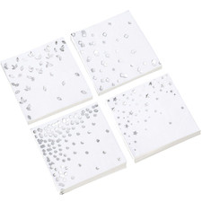 100 PK Silver Napkins - 4 Assorted Designs - 3-Ply Cocktail Napkins Folded 5 X 5