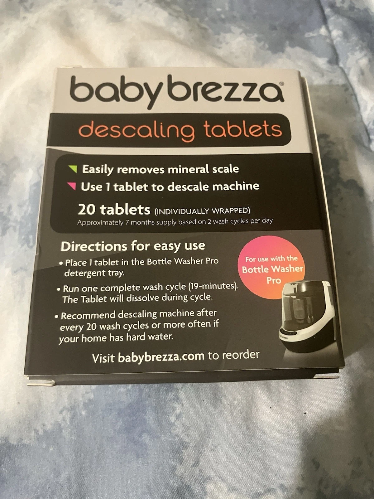 Baby Brezza Bottle Washer Pro Cleaning Tablets 20 Count Mineral Buildup Remover