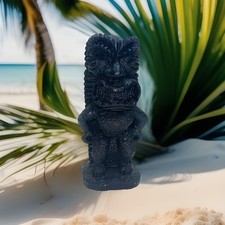 Vintage 4  Tiki Statue Totem Hawaiian Decor Carved Sculpture Black Wood Look