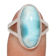 Natural Genuine Larimar - Dominican Republic 925 Silver Ring s.6.5 CR75319
