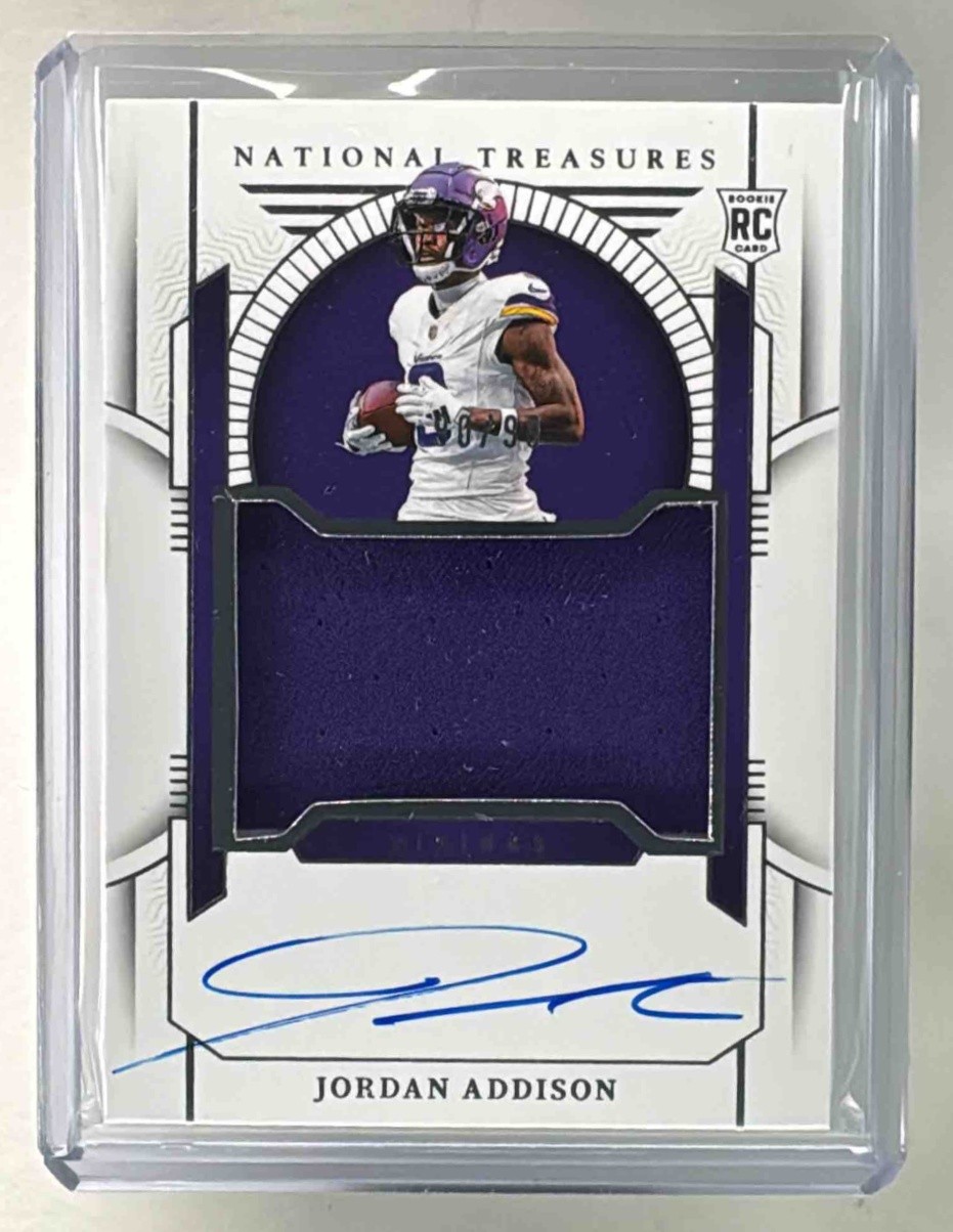 Jordan Addison 2023 National Treasures #174 Rookie Patch Auto RC /99