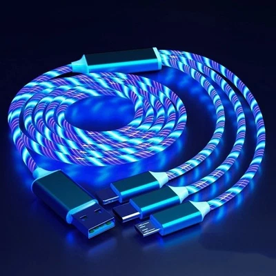 New LED 3 in1 Fast Charging Cable USB Type C Charger Cord For iPhone For Samsung - Image 1 of 4