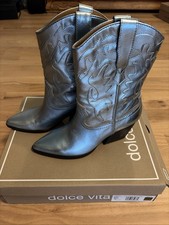 Stivali Dolce Vita Landen Western blu elettrico donna 8 pelle metà polpaccio pull on