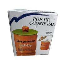 Grant Howard Pop Up Cookie Jar Halloween Pumpkin With Pop Up Ghost New