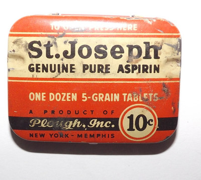 Vintage St. Joseph Aspirin Medicine Tin Pocket Travel Size 1938