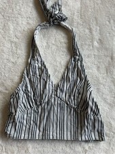 American Eagle Striped Halter Crop Top Tie Ne...