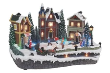 Animated Christmas Village Skating Town, Lighted, 4 Moving Skaters - Multicolor