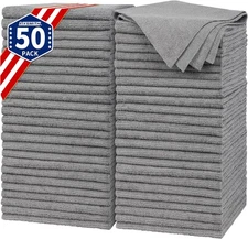 FIXSMITH Shop Towels, Pack of 50, Grey Microfiber Cleaning Cloth Bulk, 