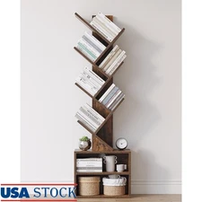 6 Tier Tree Bookshelf Small Space Organizer W/ Drawers Storage Solution New