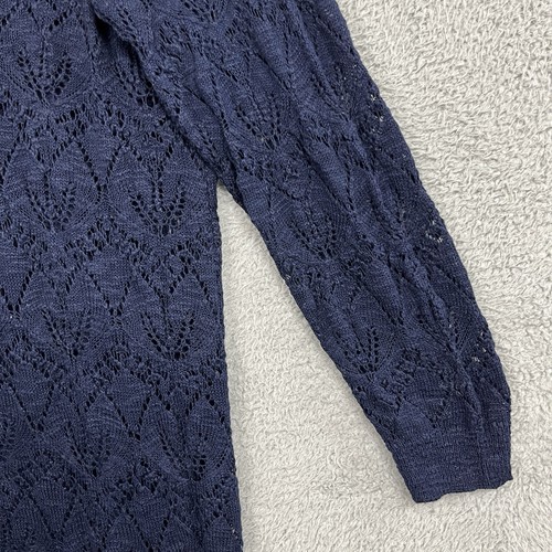 Susan Graver 3X Navy Blue Open Front Long Lace Knit Cardigan Sweater Duster - Picture 9 of 19