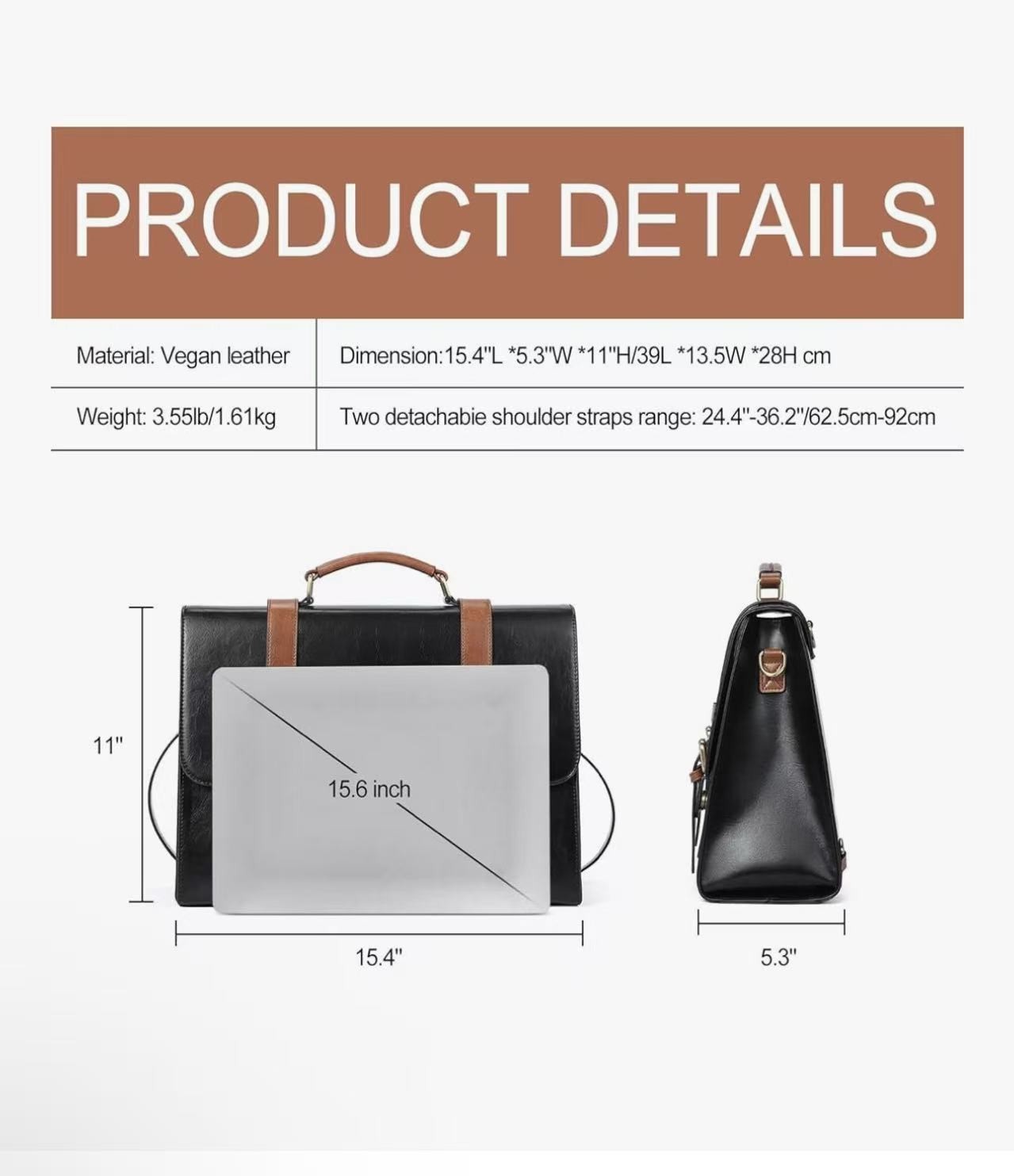 CLUCI Briefcase for Women Leather Laptop 15.6 Inch Business Ladies Work Computer