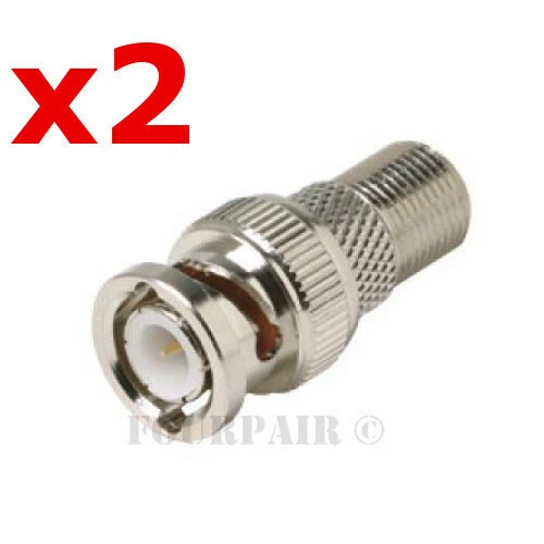 2 Pack BNC Male Plug to F-Type Female Coax CCTV RG59 Cable Adapter Connector