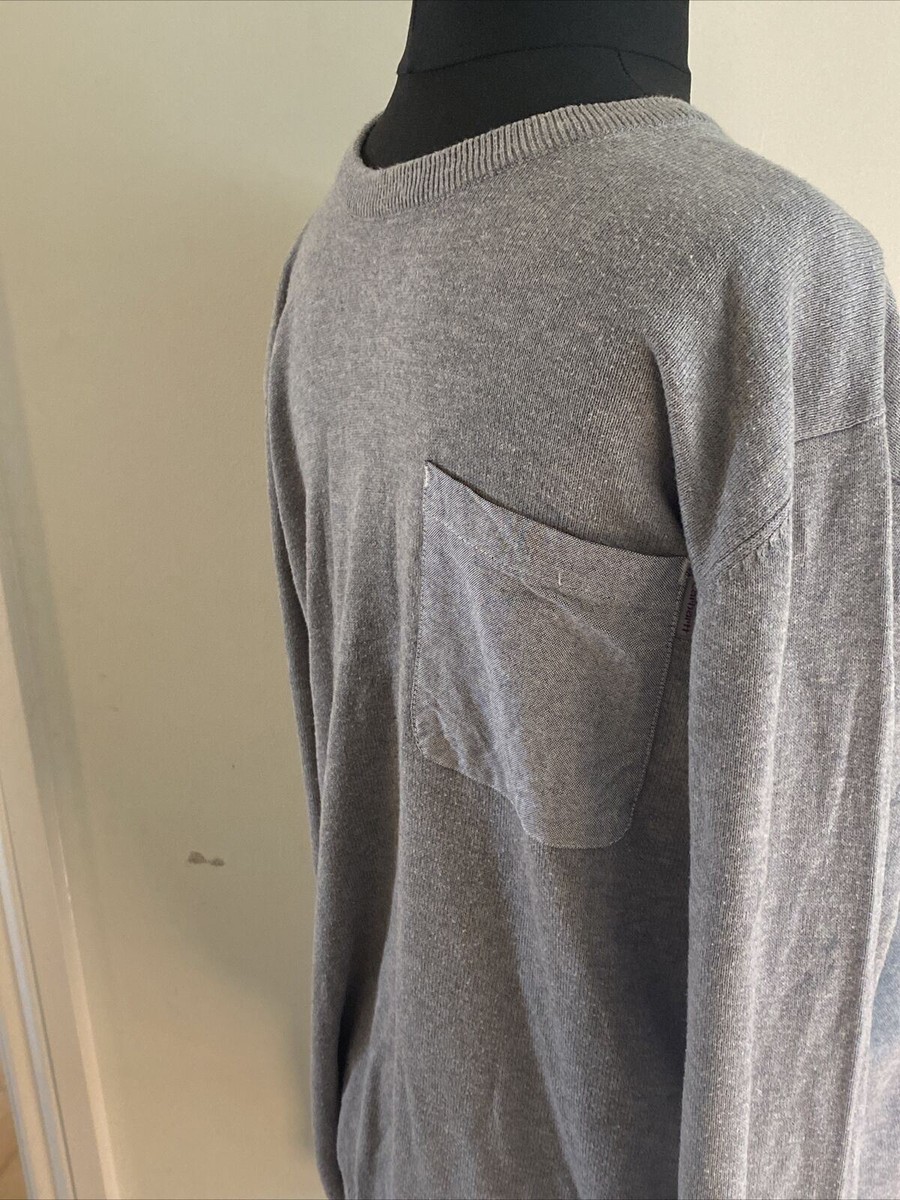 Carhartt WIP Crew Neck Sweater Grey Fine Knit Pocket Detail Men's XL Jumper View 4