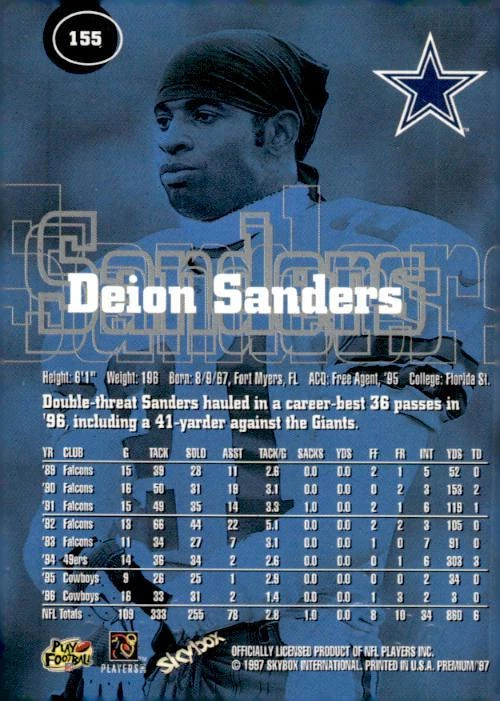 1997 SkyBox Premium #155 Deion Sanders - Image 2 of 2