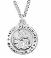 STERLING SILVER ST PEREGRINE PATRON OF CANCER MEDAL NECKLACE & CHAIN