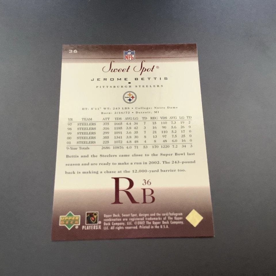 2002 UD Sweet Spot Jerome Bettis Steelers NM - Image 2 of 2