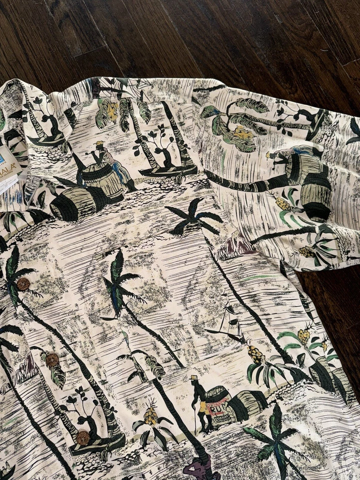 Camisa Hawaiana XL Extra Grande Colección AVI por Kahala Para Hombres - Palmera Tostada Seda Foto 4 de 4