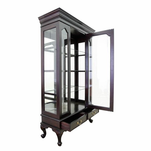 Mahogany Wood Single Door Glass Display Cabinet w/ Drawers Antique Chippendale S - Picture 4 of 7