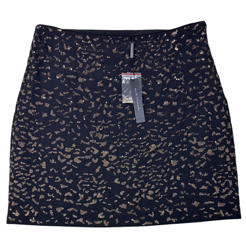 NEW Elie Tahari Cici Skirt Womens Mini Sequined Lined Sz 12 Black Gold Evening