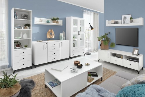 Fernsehschrank BERGEN BE8 Unterschrank Lowboard 2 Schubladen 1 Tür Weiß 140 cm - Bild 4 von 8