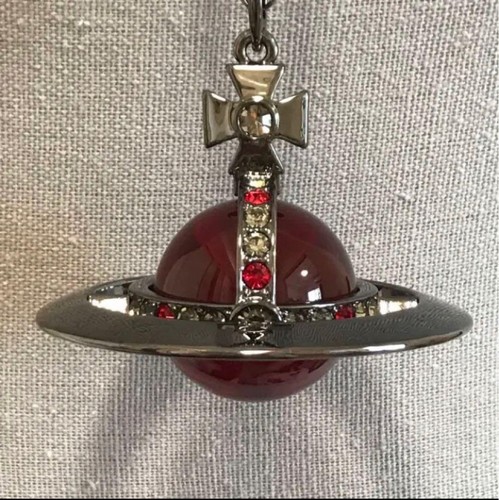 Vivienne Westwood Necklace Medium Orb Gunmetal x Red Top 6.5cm C:80cm w/drawstri - Picture 6 of 7