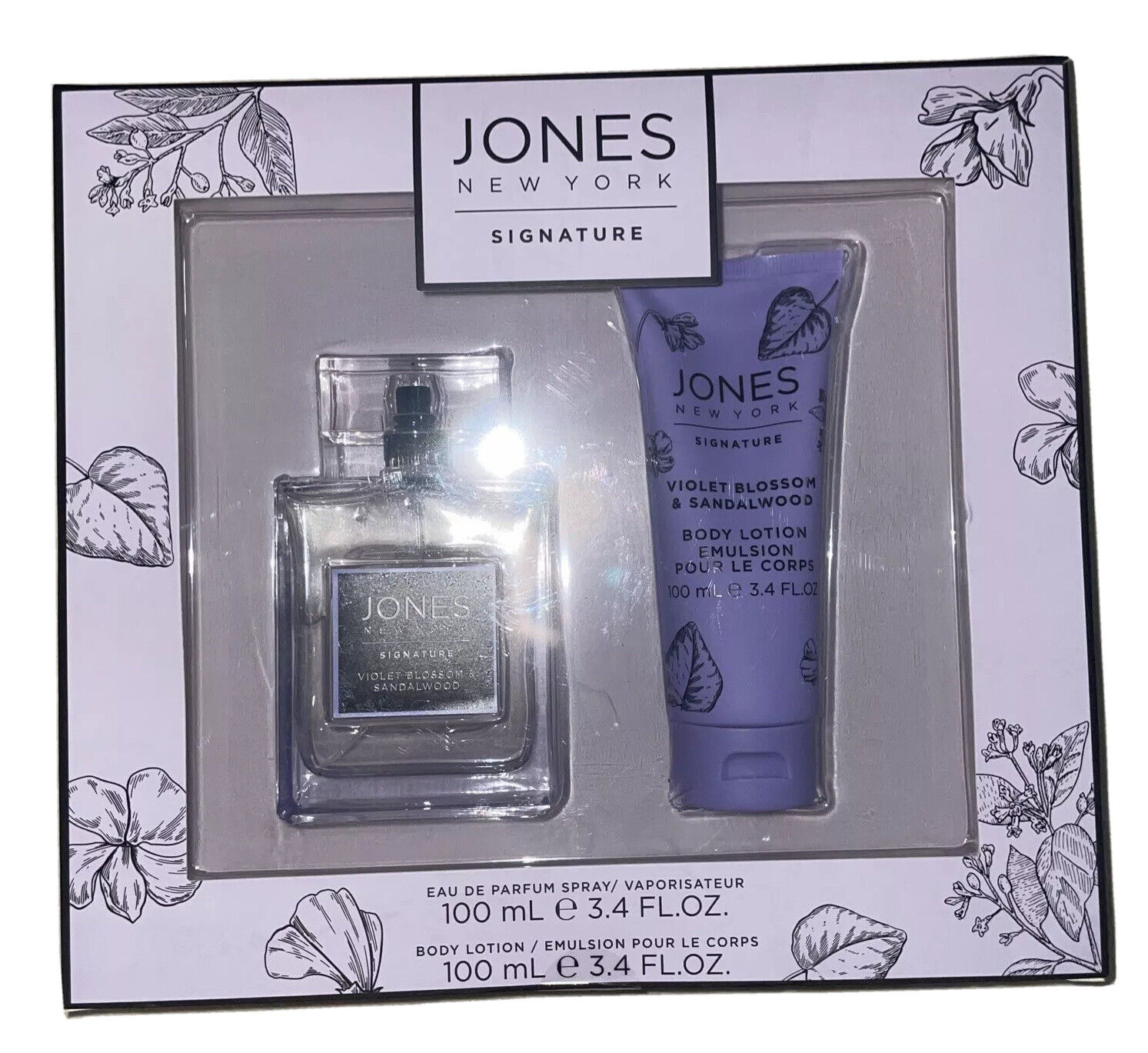 Jones New York Signature Violet Blossoms & Sandalwood EDP Perfume 3.4 Lotion Set