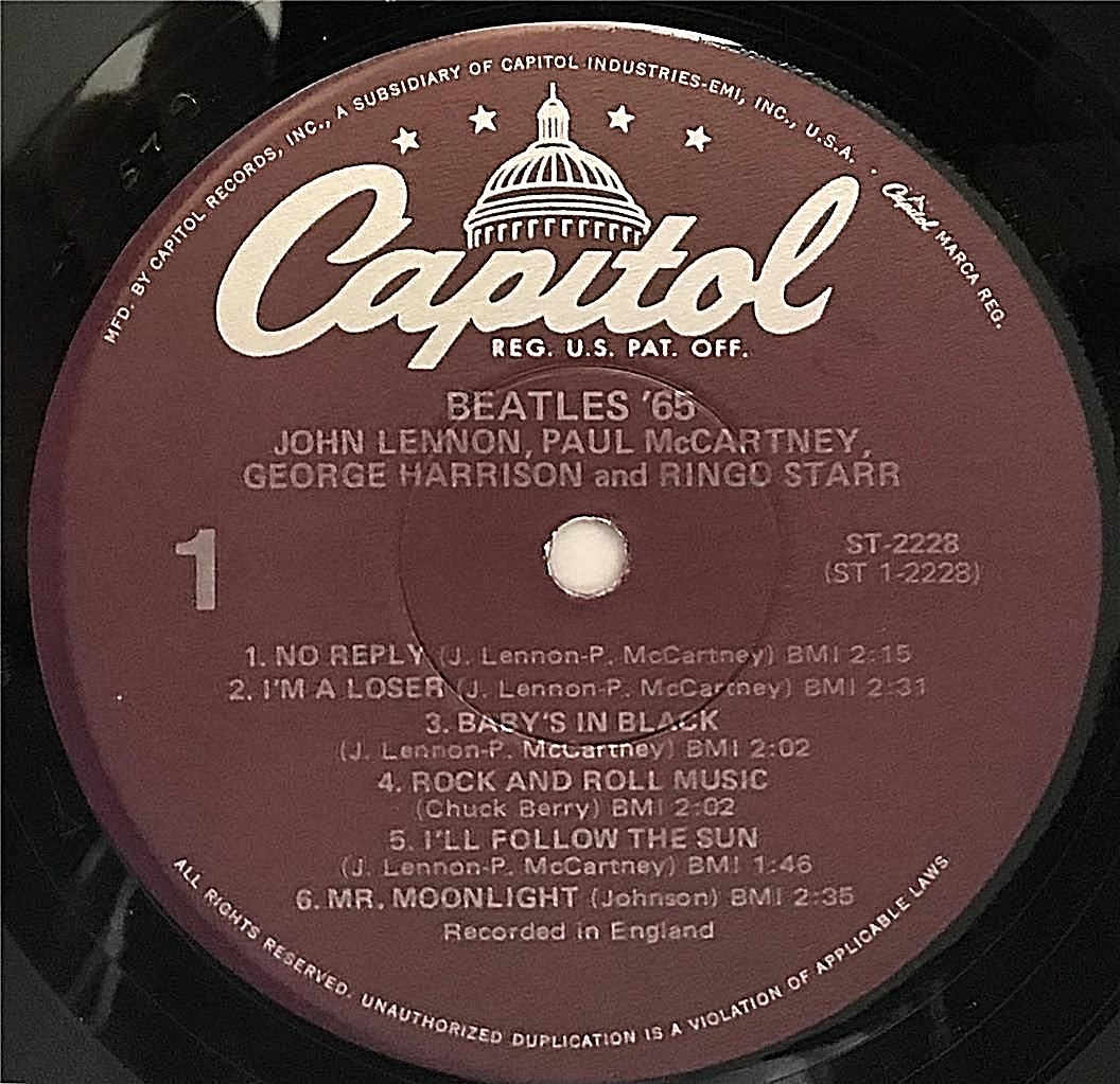 ビートルズ　LPレコード　BEATLES '65 アメリカ版　CAPITOL BEATLES '65 Capitol Records ST-2228 Stereo 'Recorded in England