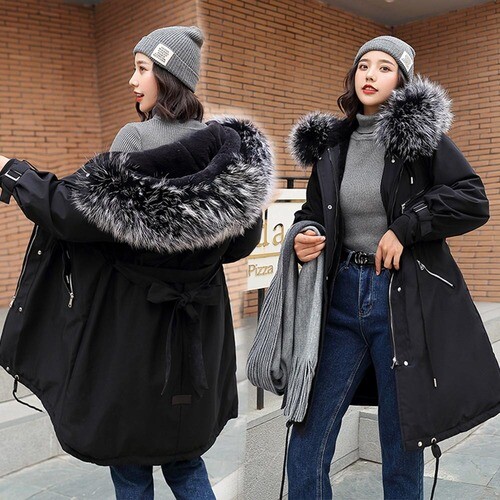 Women Winter Jacket Large Faux Hooded 