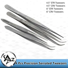 4 PACK Tweezers Long Set Craft Hobby Model Making Tools Household DIY Stainless