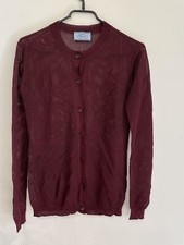Prada Milano Perforated Pure Cardigan 40 M/S Viscose Sweater Burgundy Jacket