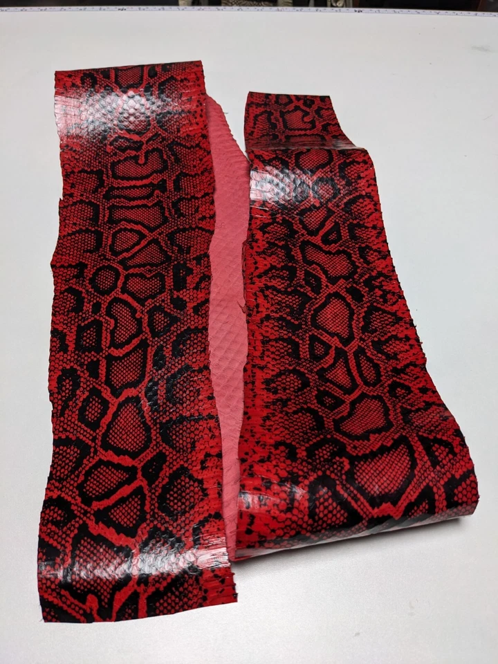 Burmese Python Printed-on Elaphe Snake Skin Snakeskin Hide Glossy Red - Image 2 of 4