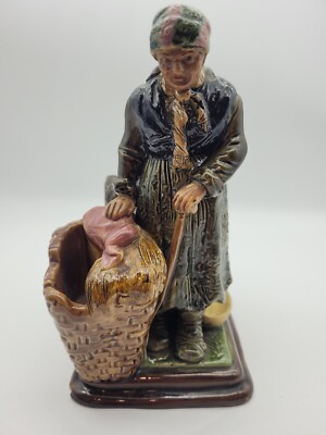  B. Bloch Majolica Pottery Lady With Basket And Cane Smoke Set Austria Pre 1920