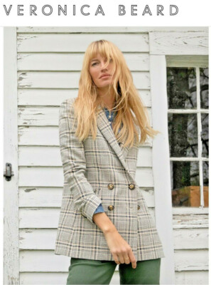 sz 14 NWT VERONICA BEARD Dickey Jacket ORIA Navy Ivory Plaid women blazer 