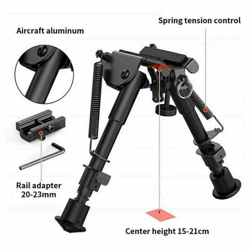 6-9inch Adjustable Rifle Bipod Spring Return Swivel with Adapter for Hunting - Picture 2 of 9