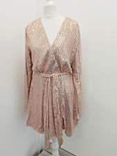 BNWT ALLYSON Playsuit Size Medium Champagne Pink Sequinned Bodycon Wrap Tie