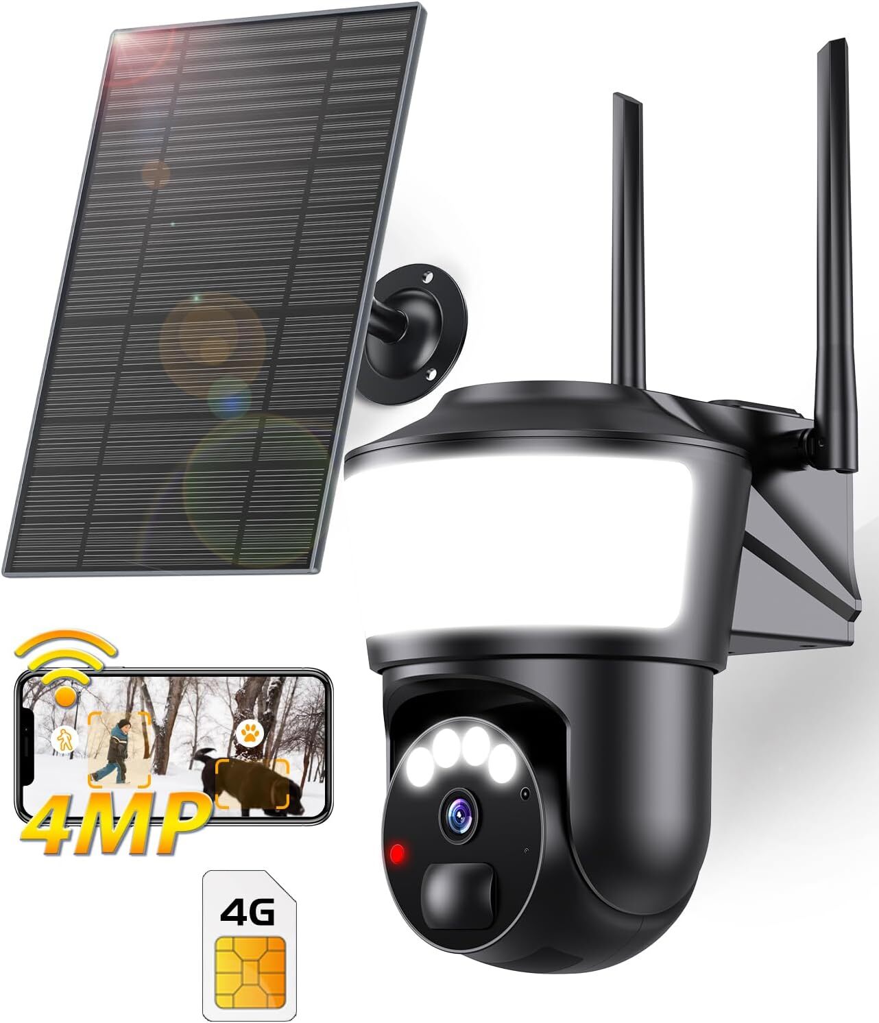 Upgraded 4G LTE Cellular Security Camera Outdoor System, No WiFi 4MP Black