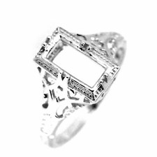 Filigree Sterling Silver Semi Mount Ring Setting Emerald OCT 9x4.5mm Art Dec