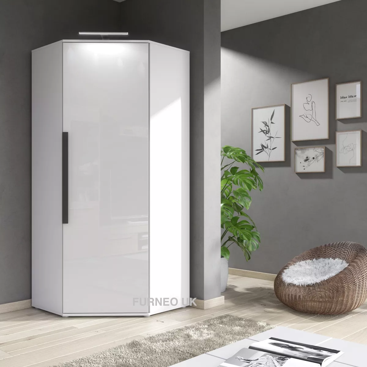 White high gloss single wardrobe outlet